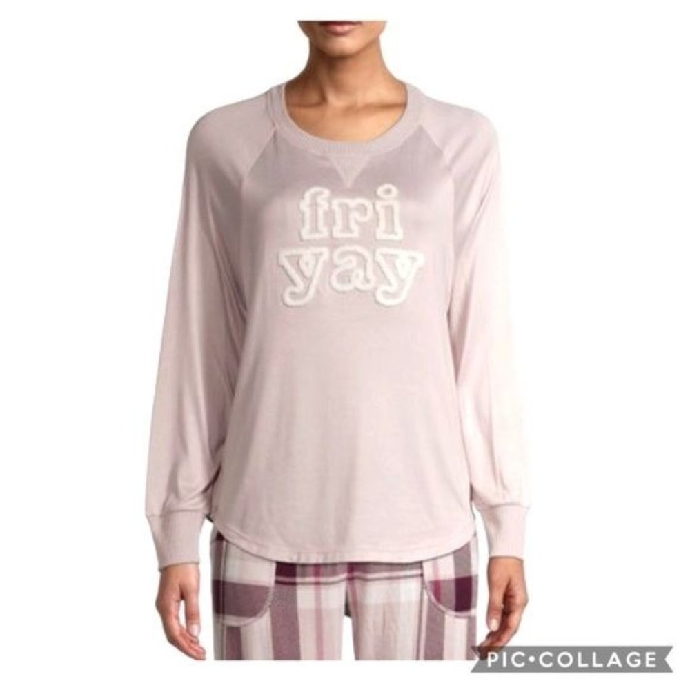 Secret Treasures Women’s Sleepwear “FriYay” Crewneck lounge knit top pink NWT